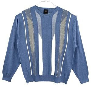 FX Fusion Men's Blue Abstract Geometric Crewneck Knit Sweater Cosby Size XL